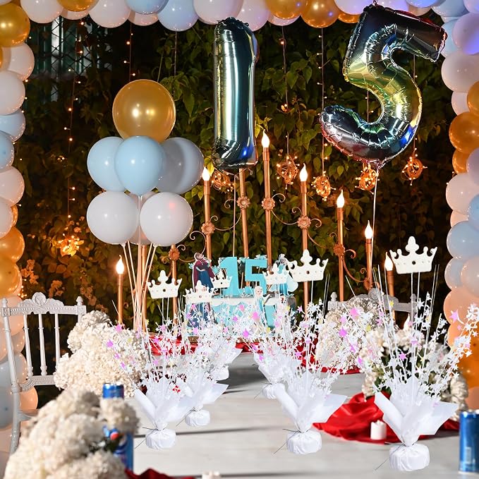 6 Pack Metallic Foil Spray Centerpiece Star Table Decoration Burst Table Centerpieces for Birthday Wedding Anniversary Graduation Holiday Party Supplies Decor (White Crown)