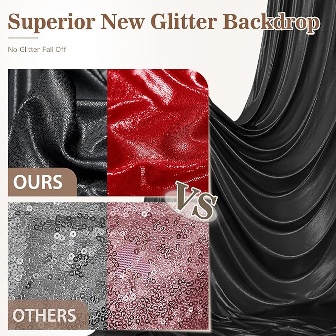 20ft x 10ft Red Black Sequin Backdrop Curtain for Parties, Wrinkle Free Glitter Photo Backdrop Drapes 4 Panels 5x10ft Back Drop Cloth for Wedding Photography Background