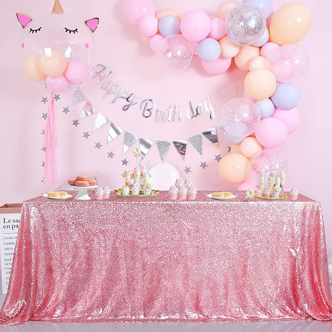 B-COOL Sequin Tablecloth Party Tablecloth Rectangular Seamless Sequin Table Cloth Overlay Glitter Wedding Birthday Bridal Shower Decorations-90x156inch Fuchsia Pink