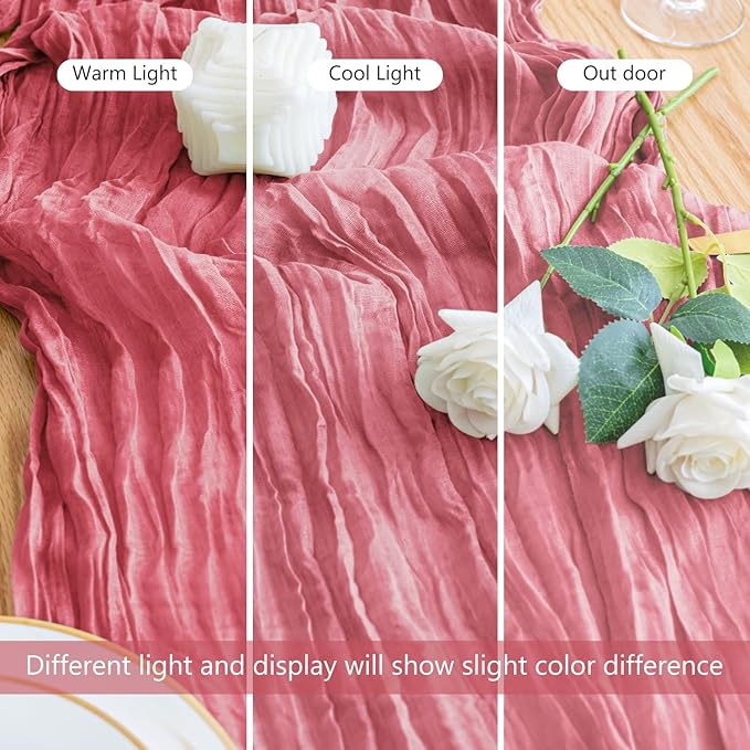 2PCS Table Runner Cheesecloth 10FT Dusty Rose Boho Gauze Cheese Cloth Rustic Sheer Table Runners for Wedding Birthday Bridal Baby Shower Party Decoration