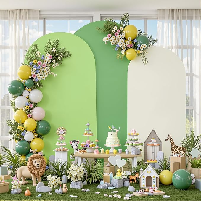 Set of 3 Arch Backdrop Covers(7.2ft, 6.6ft, 6ft) - Premium Stretchy Spandex Backdrop Arch Stand Cover for Baby Shower,Wedding,Party Decor Chiara Cover with Double-Sided Design(Cream Green)