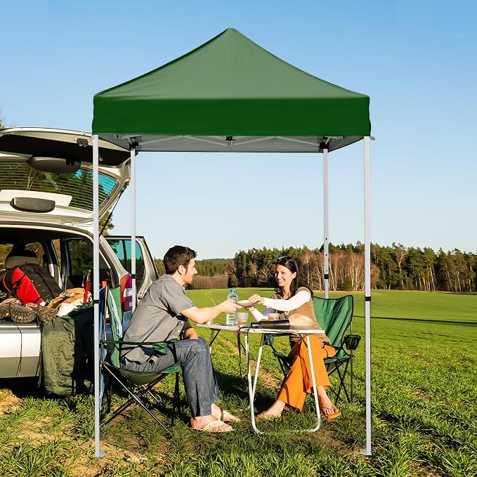 5x5 Pop Up Canopy Tent, Instant Portable Beach Canopy, Outdoor Tent with Carry Bag for Camping, Sports, Tailgating, Events, Green
