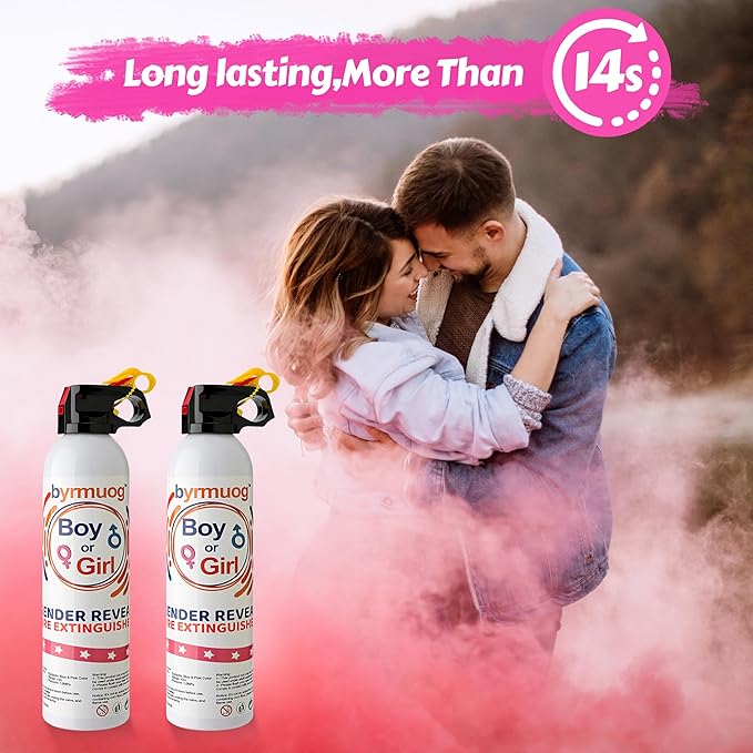 Gender Reveal Fire Extinguisher 2 Pack Color Powder Blasters Spray with Biodegradable Smoke for Baby Girl Reveal Party Ideas & Decorations (Pink)