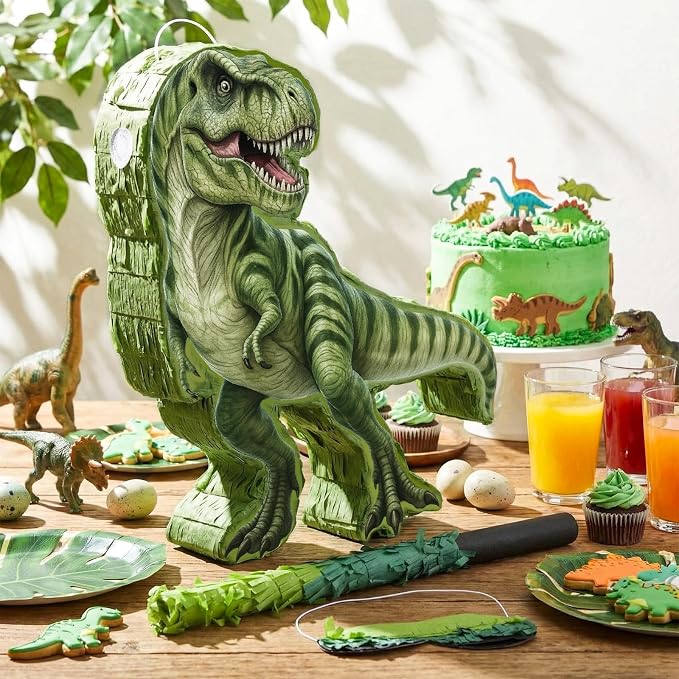 Dinosaur Piñata Set Dino Themed Piñata with Stick and Blindfold Girls Dinosaur Birthday Party for Animal Theme Party Decoration Baby Shower Game Supplies (Green Dino)