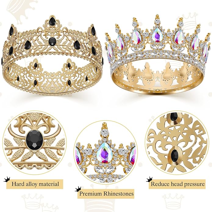 6 Pieces Prom King and Queen Crowns Sashes Set, Crystal Tiara for 2026 Homecoming Graduation Party Birthday Wedding