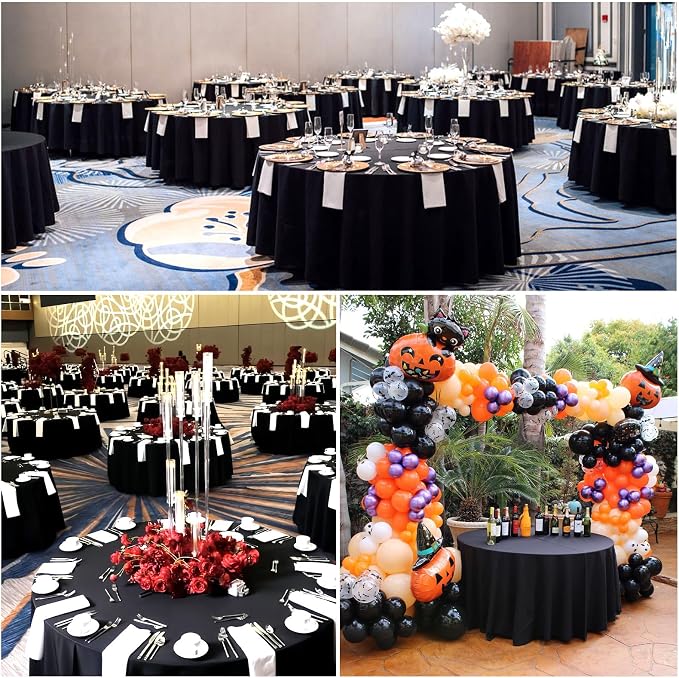 8 Pack Round Tablecloth 120 Inch Cloth Black Tablecloth for Round Tables, Washable Polyester Table Cloth Stain and Wrinkle Resistant Decorative Table Cover for Wedding Party Dining Banquet
