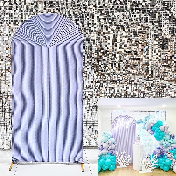 2D Printed Ripples Party Arch Covers Arched Backdrop Cover Stretchy Cover for Party Decoration Round Top Frame Spandex Cover (Lavender Cover 450,8x4.6ft)