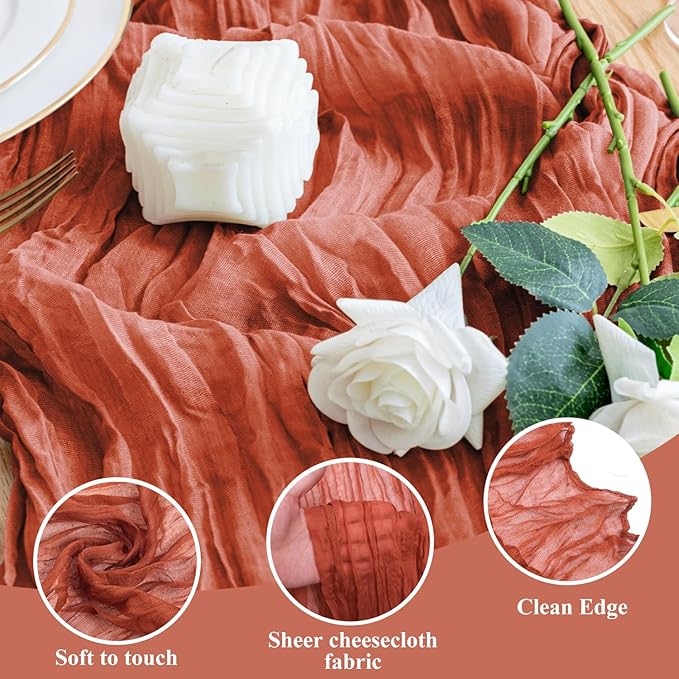 Wokceer Cheesecloth Table Runner 2Pack 10FT Terracotta Fall Cheese Cloth Table Runner Boho Gauze for Party Thanksgiving Long Rustic Sheer Runners for Baby Bridal Shower Wedding Easter