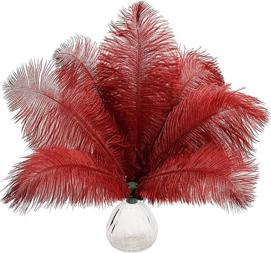 10pcs Natural Wine Red Ostrich Feathers 12-14inch 30-35cm for Wedding Party Centerpieces, Easter Home Decorations