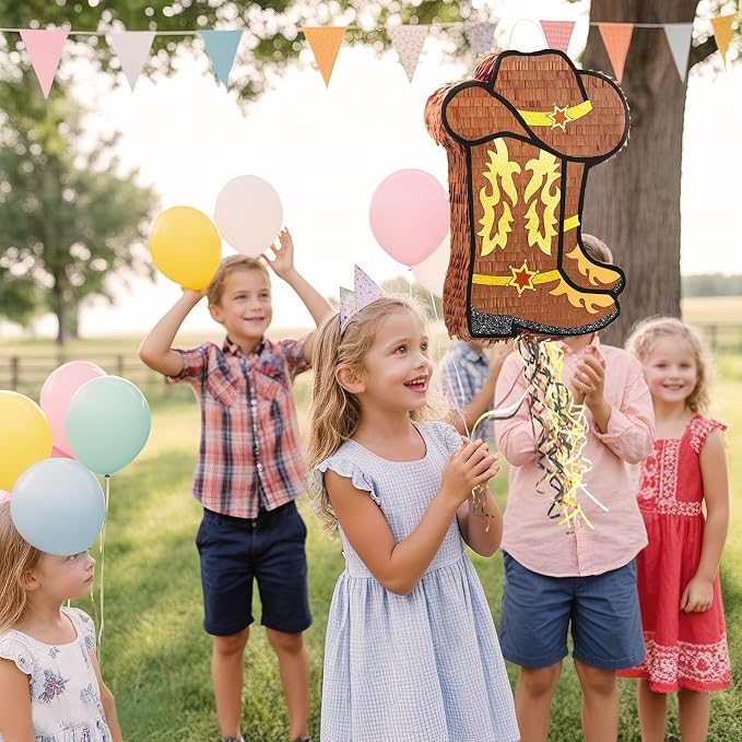 WERNNSAI Western Cowgirl Boot Piñata - Cowboy Hat Piñata Game Western World Theme Party Decorations for Adults Kids Birthday Farm Horse Rodeo Party Supplies with Bat Blindfold