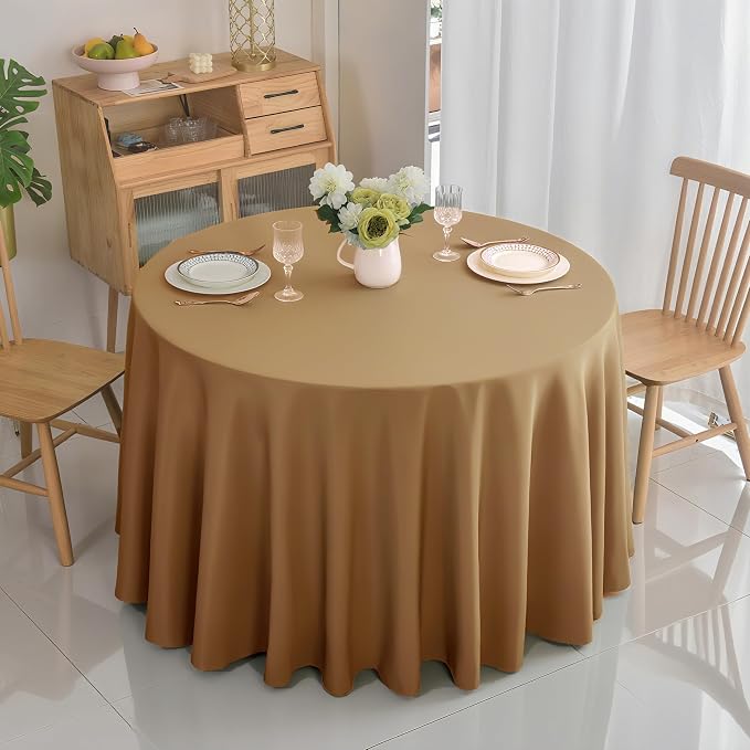 2-Pack Round 120-inch Coffee Table Cloths, Solid Stain and Wrinkle Resistant Circular Tablecloth, Premium Plain Weave Polyester Fabric Table Linen Covers for Hotel, Banquet