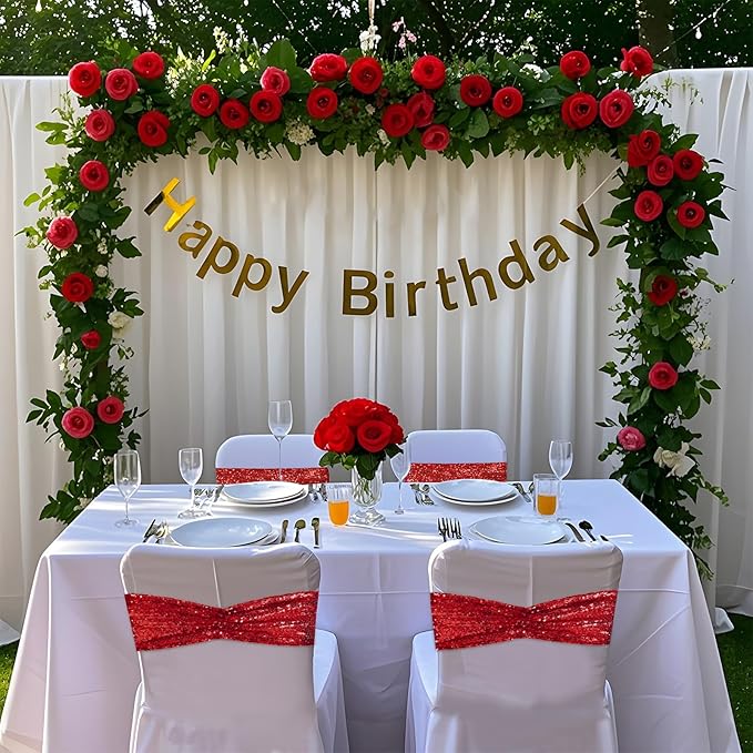 Eternal Beauty Set of 100 Sequin Bow Sashes Red Chair Sashes for Wedding Hotel Party Banquet Chair Cover Decorations