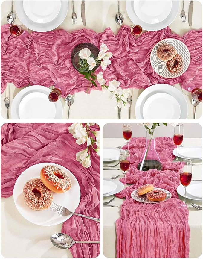 Mauve Cheesecloth Table Runner 21x120 Inch Gauze Table Runners Reusable Polyester 10ft Boho Rustic Cheese Cloth Table Runner for Wedding Party Baby Shower Birthday