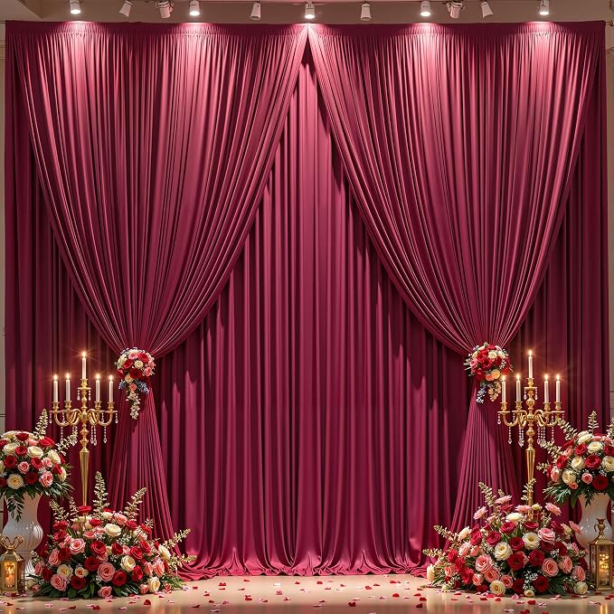 40ft x 15ft Burgundy Backdrop Curtain Panels for Weddings - Wrinkle-Free Polyester Photo Drapes for Birthday Party, Photography Background, Stage Decor