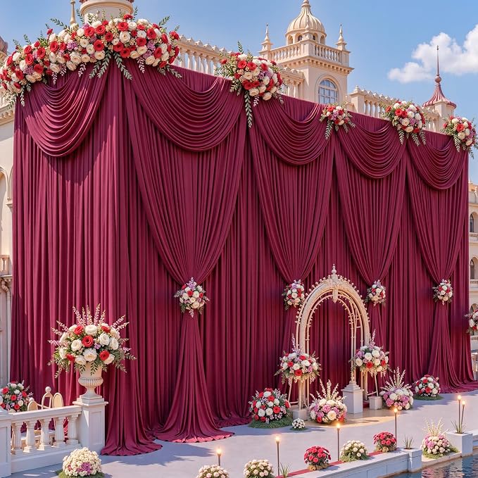 30x12ft Burgundy Backdrop Curtains for Parties Wrinkle Free Fabric Backdrop Curtain Birthday Photo Drapes Backdrop for Wedding Baby Shower Bridal Shower Photography Back Drop 6 Panels 5x12FT