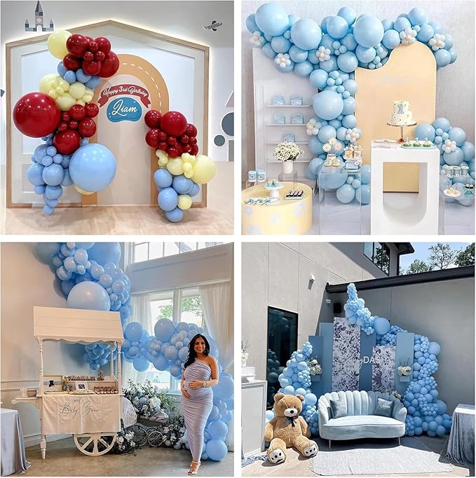 Double Stuffed Pastel Blue Balloon Garland Kit, Baby Blue Balloons Different Sizes 18/12/10/5 Inch Macaron Light Blue Latex Balloons Arch Kit for Gender Reveal Birthday Baby Shower Party Decorations