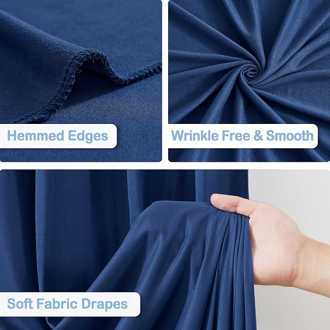 10 Panles Navy Blue Backdrop Curtains - Wrinkle Free Fabric Backdrop Curtain for Photoshoot, 10FT Wedding Party Photo Backdrop Drapes for Birthday Baby Shower Photography Stage Background Decorations