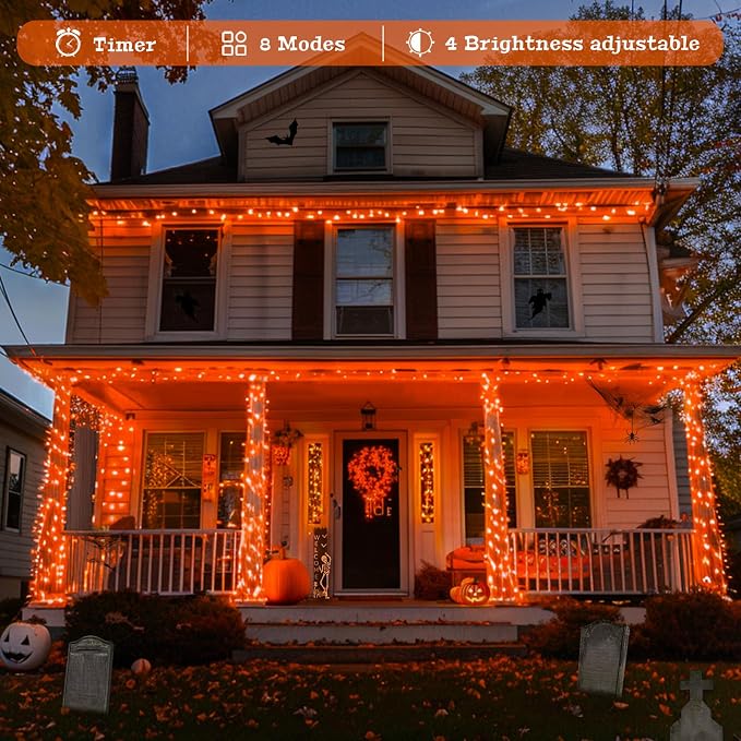 JMEXSUSS 400 LED Orange Lights for Halloween Decor, 132ft Orange String Lights Plug in with Remote, Halloween Light for Fall Room Garden Patio Party Haunted House Indoor Outdoor Decorations