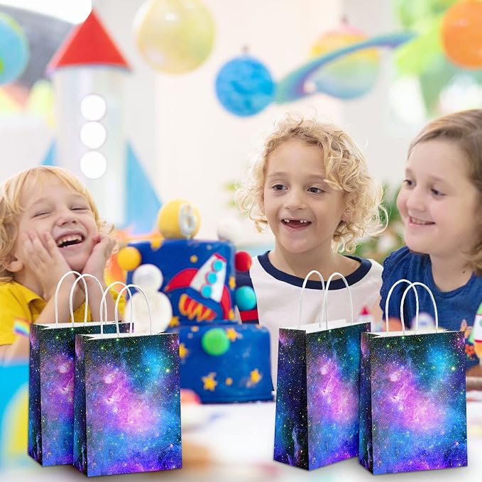 Containlol 32 Pcs Galaxy Party Bags Outer Space Party Gift Bags Goody Candy Boxes for Solar System Planet Birthday Baby Shower Supplies