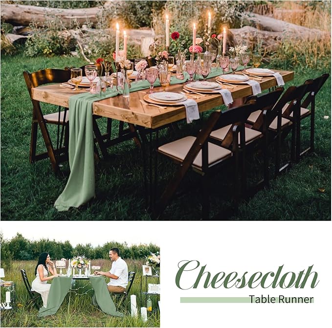 24 Packs 10Ft Cheesecloth Table Runner,Sage Green Table Runner,Gauze Boho Rustic Cheese Cloth Table Runner,Wedding Table Decor Table Cloth for Wedding Bridal Shower Birthday Party Table Decor