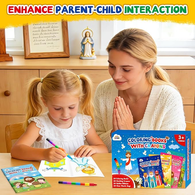 ZMLM 24 Pack Christian Coloring Books for Kids with Crayons,Party Favors for Kids 4-8, Goodie Bags Stuffers for Toddlers, Classroom Prizes Birthday Return Gifts (Christian)