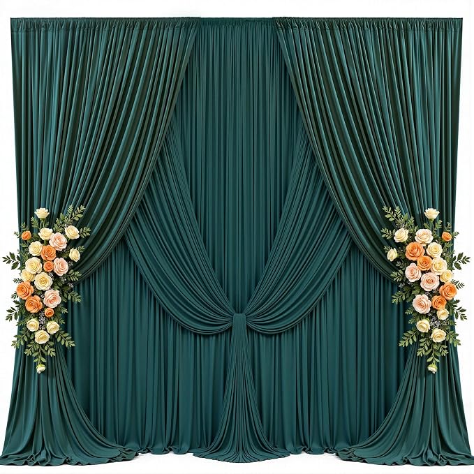 30x12ft Hunter Green Backdrop Curtains for Parties Wrinkle Free Fabric Backdrop Curtain Birthday Photo Drapes Backdrop for Wedding Baby Shower Bridal Shower Photography Back Drop 6 Panels 5x12FT