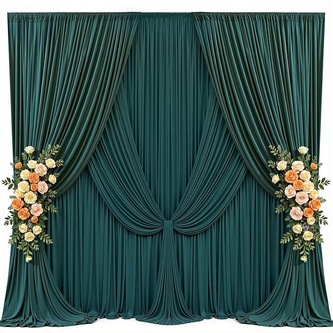 40x15ft Hunter Green Backdrop Curtains for Parties Wrinkle Free Fabric Backdrop Curtain Birthday Photo Drapes Backdrop for Wedding Baby Shower Bridal Shower Photography Back Drop 8 Panels 5x15FT