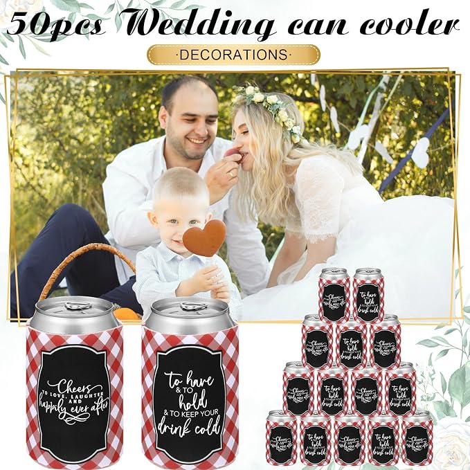 Qinyoung 50 Pieces I Do BBQ Party Decorations Wedding Can Cooler Sleeves Bulk BBQ Party Favors for Guests Cheers to Love Laughter and Happily Ever After Rehearsal Dinner Decorations for Wedding Shower