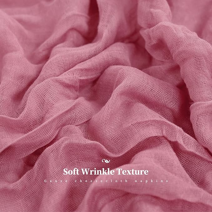 60 PCS Dusty Rose Gauze Cheesecloth Napkins,20x20 Inch Gauze Napkin Rustic Wrinkled Cheesecloth Napkin Bulk Washable Dinner Table Napkins for Wedding Party Bridal Shower Baby Shower Events Decor