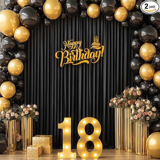10ft x 7ft Black Backdrop Curtain for Parties Black Wrinkle Free Backdrop Drapes Panels for Birthday Party Wedding Photo Photography Polyester Fabric Background Decoration