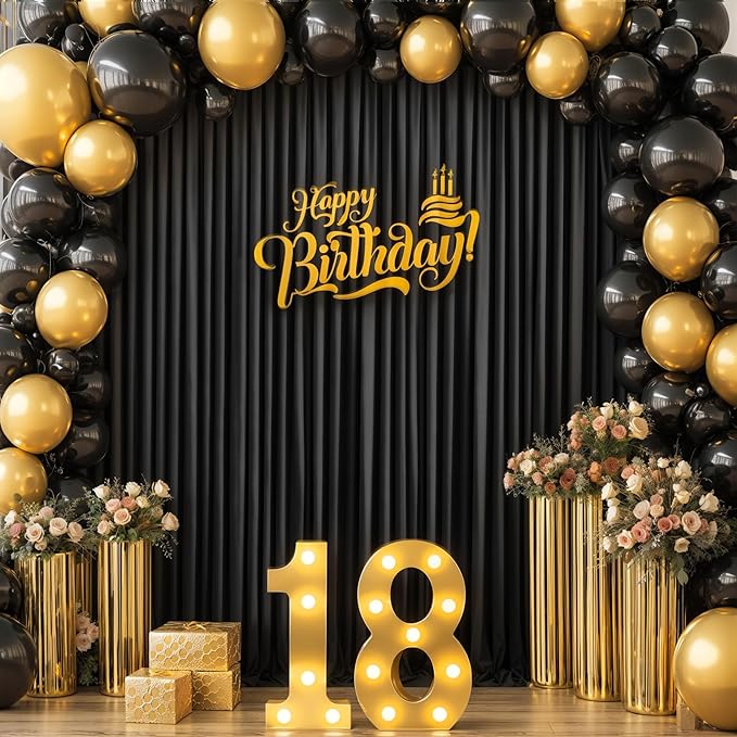 10 Panels Black Backdrop Curtain for Parties Black Wrinkle Free 50ft x 10ft Backdrop Drapes for Birthday Party Wedding Photo Photography Polyester Fabric Background Decoration