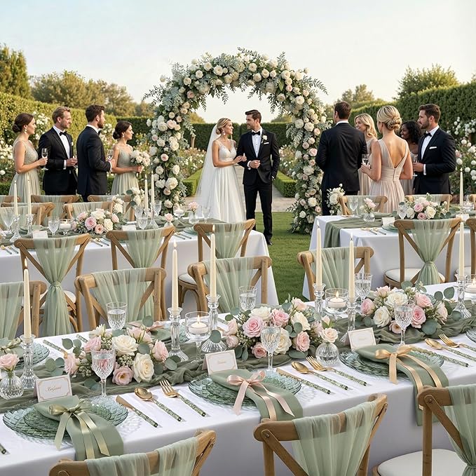 Festiva 60PCS Clear Sage Green Plastic Plates - Heavy Duty Weave Pattern Fancy Disposable Plates-serve for 30 guests Include 30PCS 10" & 30PCS 7" Plates for Wedding &Easter Party(Sage Green)