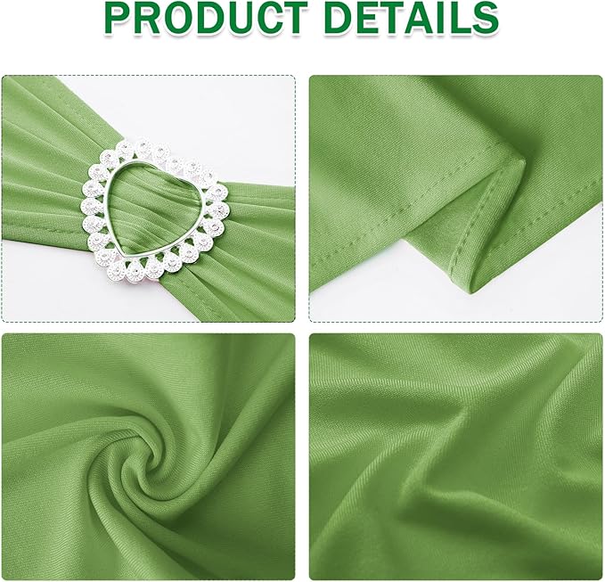 Howhic Pack of 120 Spandex Chair Sashes Bows Stretch Chair Cover Band with Buckle Slider Universal Elastic Chair Ties for Wedding Banquet Party Event Decoration (Sage Green)