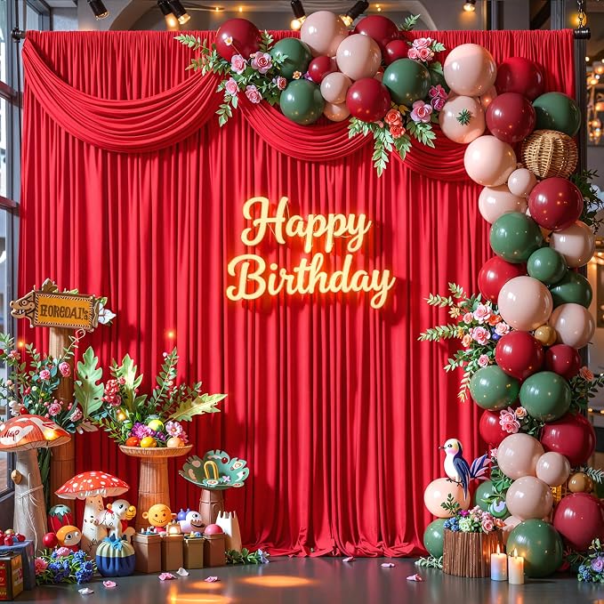 30ftx12ft Wrinkle Free Red Backdrop Curtain, 6 Panels 12FT Long Wedding Photo Backdrop Drapes, Silky Polyester Back Drop Cloth for Birthday Photography Background Party Backdrop Draping