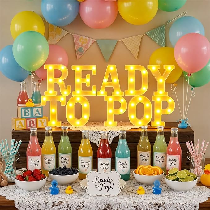 10 Pcs Ready to Pop Baby Shower Decorations Lights up Sign Red Coquette Soda Theme LED Lights Sign for Baby Shower Gender Reveal Birthday Party Decor