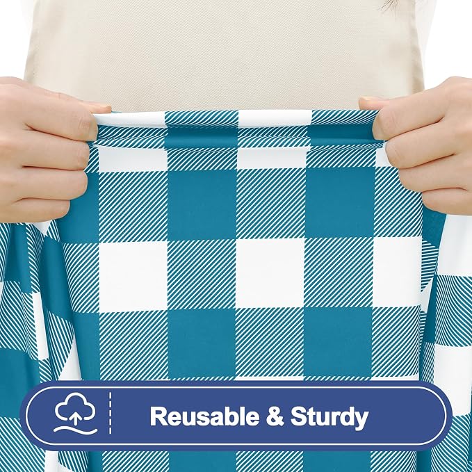 Smiry Picnic Table Cloth 6 Pack, Waterproof Elastic Fitted Tablecloths for 4FT Rectangle Tables, Washable Polyester Buffalo Plaid Tablecloth for Camping & Outdoor (Turquoise & White, 30" x 48")