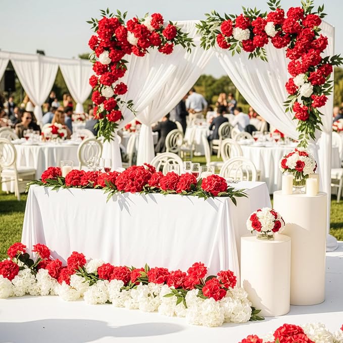 Auihiay 64pcs Hydrangea Artificial Flowers, Red Fake Hydrangea Flowers with Stems, Artificial Hydrangea Flowers for Wedding Centerpieces, Home Garden Party Decoration (Red)