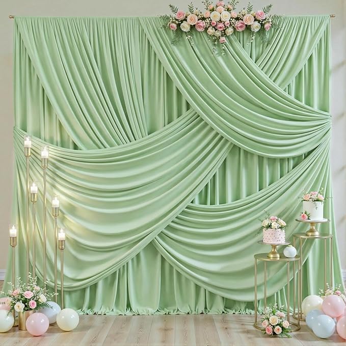 50ft x 10ft Wrinkle Free Sage Green Wedding Backdrop Curtains for Party Bridal Shower Reception Decorations Sage Green Fabric Curtain Backdrops Drapes for Photography Baby Shower Birthday Background
