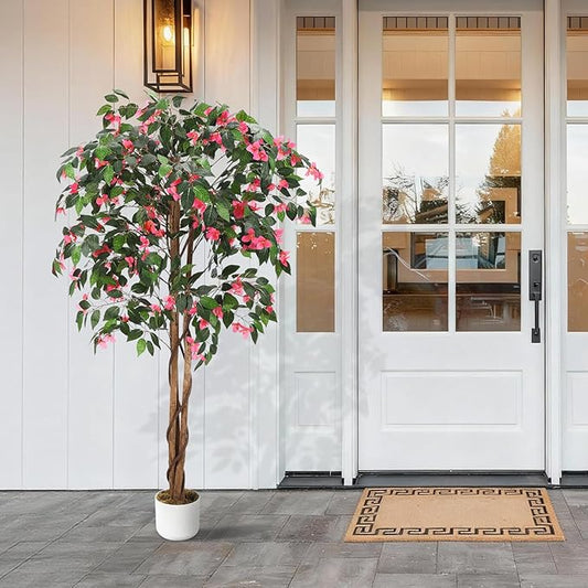 GarveeHome 5FT Artificial Bougainvillea Tree, Faux Silk Bougainvillea Plant with Pot, Indoor Outdoor Decor, Decorative Topiary Plant, Potted Faux Flower Tree for Home Office Garden