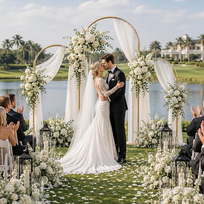 Metal Arch Backdrop Stand 3 Set (7.2FT+6.6FT+6FT), Gold Wedding Arch Frame, Balloon Arch Stand for Baby Shower, Wedding, Birthday, Ceremony, Party Decor