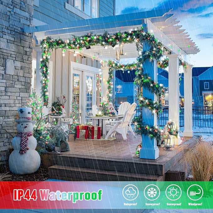 JMEXSUSS 2 Pack Solar String Lights Outdoor Waterproof, Total 400 LED 151FT Solar Christmas Lights Outdoor, 8 Modes Christmas Light for Outside Patio Yard Tree Decorations, Red White and Green