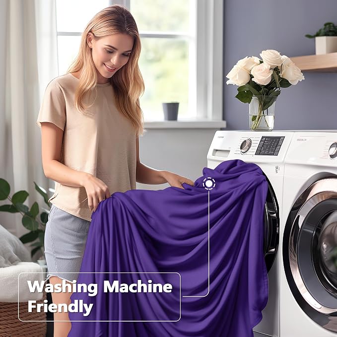 Wish Care 6 Pack Dark Purple Spandex Table Clothes for 6 Foot Rectangle Tables, 6FT Wrinkle Free Fitted Tablecloths Ruffles Design Table Cover for Party, Banquet, Wedding and Events