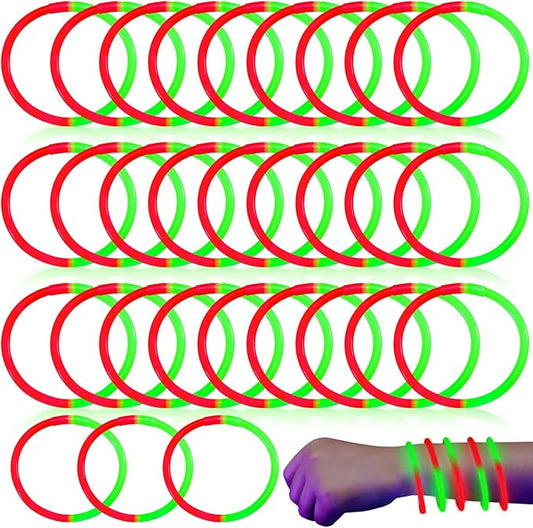 Syhood 120 Pcs Glow Sticks Bracelets for Christmas Bulk 8 Red and Green Bicolor Glow Stick Bracelets with Connectors Xmas Glow Stick Accessories for Christmas Neon Glow in the Dark Party