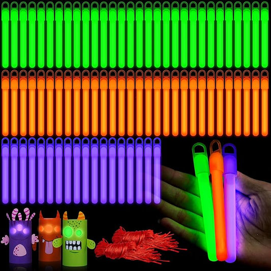 Lewtemi 100 Pack 4 Inch Glow Multicolor Sticks Bulk, Glow in the Dark Party Supplies Birthday and Holidays