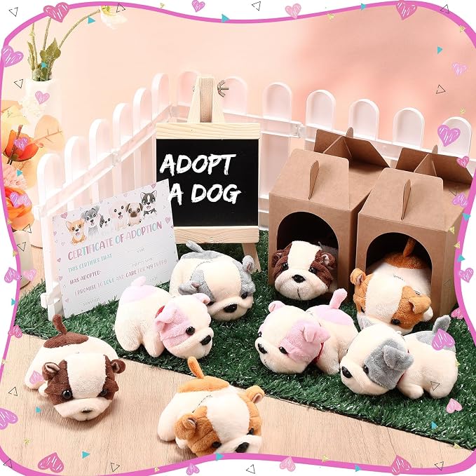 Blueweenly 84 Pcs Adopt a Pet Party Supplies 24 Mini Animals 10 White Plastic Fence 24 Paper Gift Boxes 24 Adoption Cards with Mini Chalkboard and Artificial Lawn(Shar Pei)