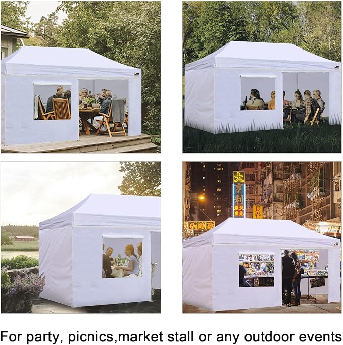 Eurmax USA Full Zippered Walls for 10 x 20 Easy Pop Up Canopy Tent,Enclosure Sidewall Kit with Roller Up Mesh Window and Door 4 Walls ONLY,NOT Including Frame and Top（Black）