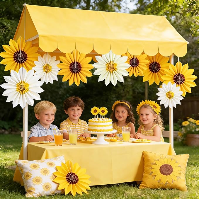 PAPER JAZZ Sunflower Party Decorations Sunflower Bithday Paper Fans Bulletin Board Decor, Yellow Tissue Flowers Wall Decorations Hanging Sun Flower Theme Party Supplies Baby Shower.