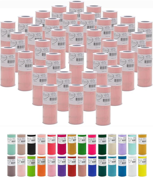 Expo International Decorative Matte Tulle, Lightweight Polyester Tulle Fabric for Tutus, Costumes, and Party Decorations, Washable, Easy-to-Use, 6 Inch x 25 Yards, Blush Pink, Pack of 36
