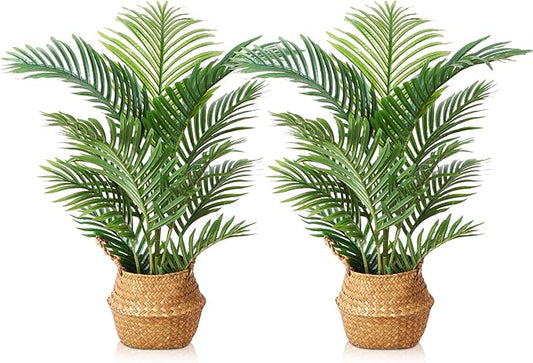LOMANTO Fake Majesty Palm Plant 3Ft Artificial Tree for Home Decor Indoor Small Faux Trees in Pot Fake Tropical Plants for Housewarming 2Pack
