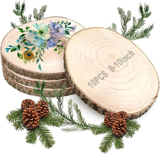 ZOCONE 10 Pcs Large Wood Slices 9-10 Inches Unfinished Rounds, Natural Paulownia Wooden Slices for Centerpieces, Round Wooden Discs Decoration for Rustic Wedding, Wood Centerpieces for Tables